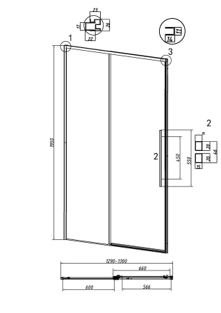 Душевая дверь Grossman Galaxy 100.K33.01.130.42.10 130х195 стекло тонированное профиль графит